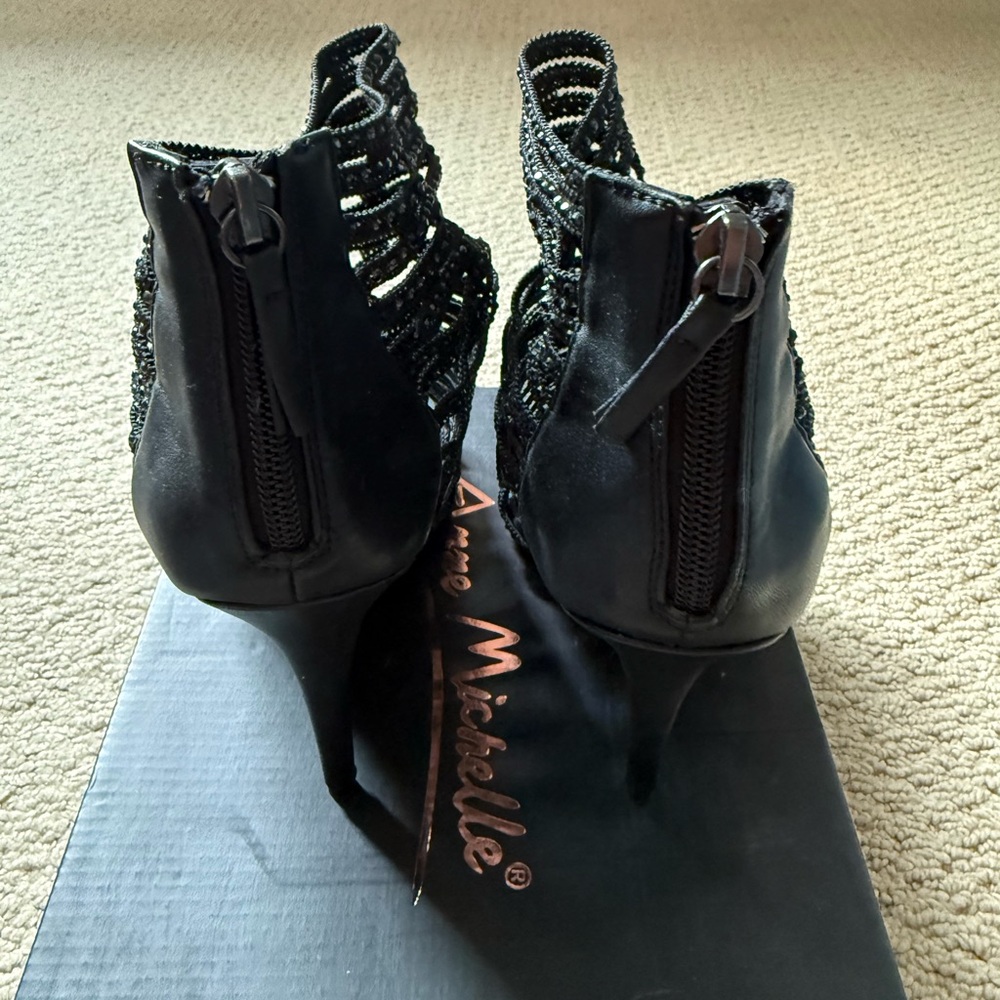 Anne Michelle Black Strappy Rhinestone High Heel Sandals - Picture 4 of 5